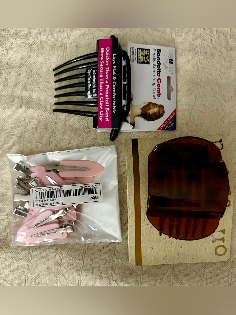 Hair Clip Set  (16) Black Bandette Comb and Brown Clip